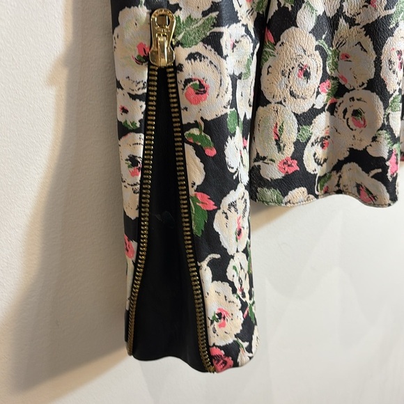 JUICE COUTURE Sz XS Lambskin Peplum Hem Floral Moto Style Jacket Mao Neckline - Picture 6 of 11